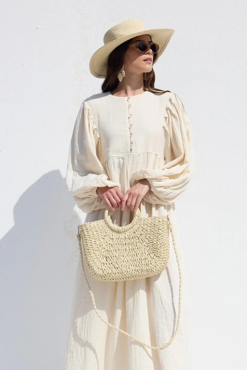 مانوكا Straw Handbag Beige