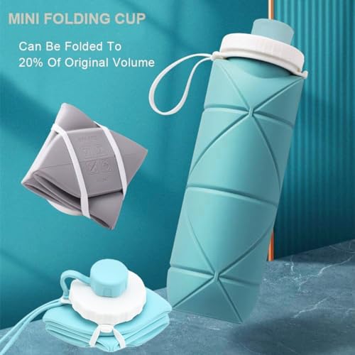 Oligitdi Folding Silicone Water Bottle Sports Water Bottle Outdoor Travel Portable Water Cup Running Riding Camping Hiking Kettle - 600 Ml - Blue - Image 4