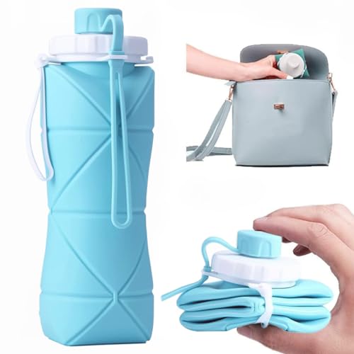 Oligitdi Folding Silicone Water Bottle Sports Water Bottle Outdoor Travel Portable Water Cup Running Riding Camping Hiking Kettle - 600 Ml - Blue - Image 1