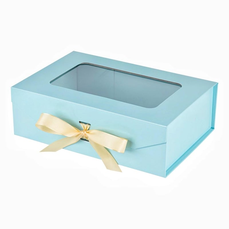 PLINJOY Blue Gift Box for Presents with Ribbon 10.8x7.5x3.5 Inches Clear Gift Box with Window Magnetic Closure Gift Boxes with Lids - Image 1