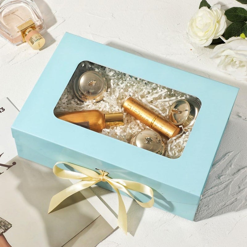 PLINJOY Blue Gift Box for Presents with Ribbon 10.8x7.5x3.5 Inches Clear Gift Box with Window Magnetic Closure Gift Boxes with Lids - Image 4