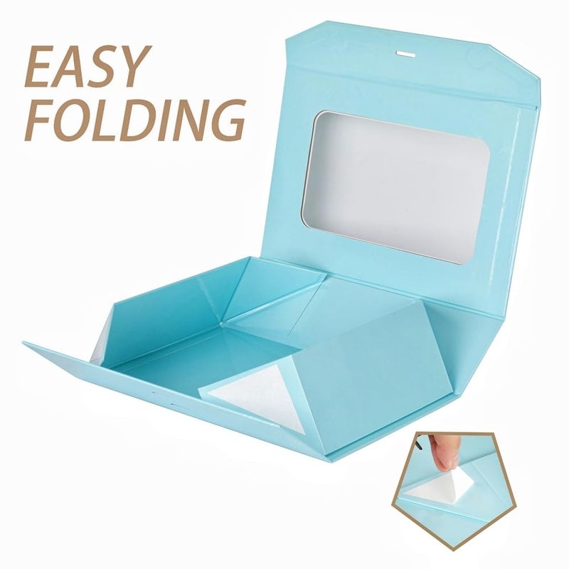 PLINJOY Blue Gift Box for Presents with Ribbon 10.8x7.5x3.5 Inches Clear Gift Box with Window Magnetic Closure Gift Boxes with Lids - Image 2