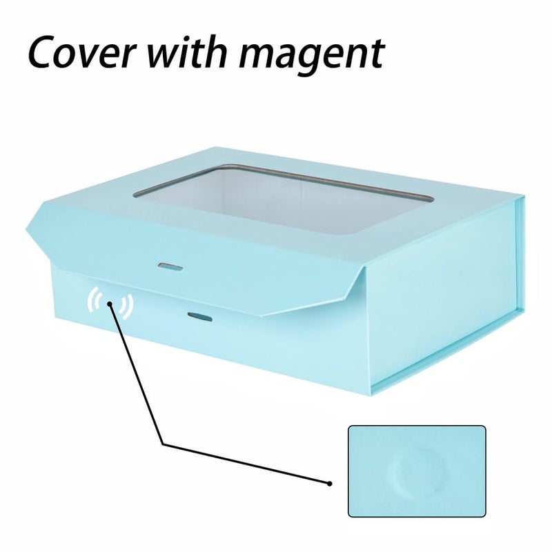PLINJOY Blue Gift Box for Presents with Ribbon 10.8x7.5x3.5 Inches Clear Gift Box with Window Magnetic Closure Gift Boxes with Lids - Image 5