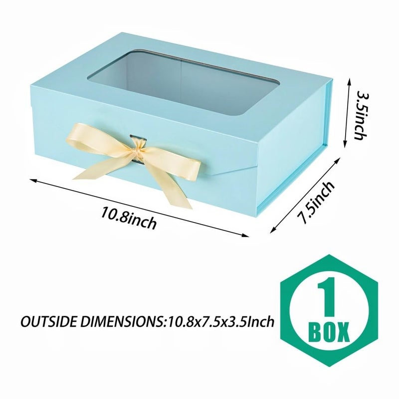 PLINJOY Blue Gift Box for Presents with Ribbon 10.8x7.5x3.5 Inches Clear Gift Box with Window Magnetic Closure Gift Boxes with Lids - Image 3