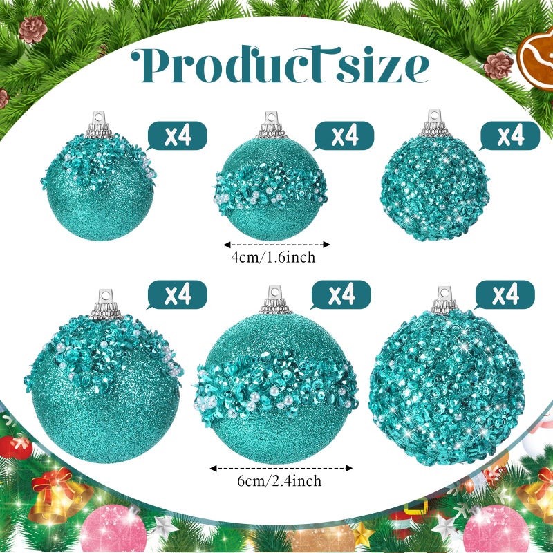 POEN 24 PCS GLITTER BLERTH BALL ORNAMERS SET ARCHERT TREE الحلي الشنق - Image 2