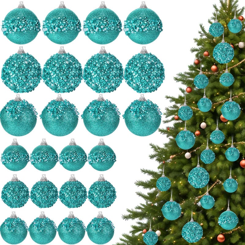 POEN 24 PCS GLITTER BLERTH BALL ORNAMERS SET ARCHERT TREE الحلي الشنق - Image 1