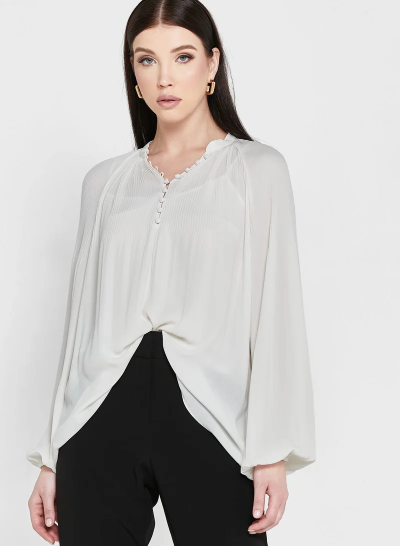 Lauren Ralph Lauren Button Detail Puff Sleeve Top