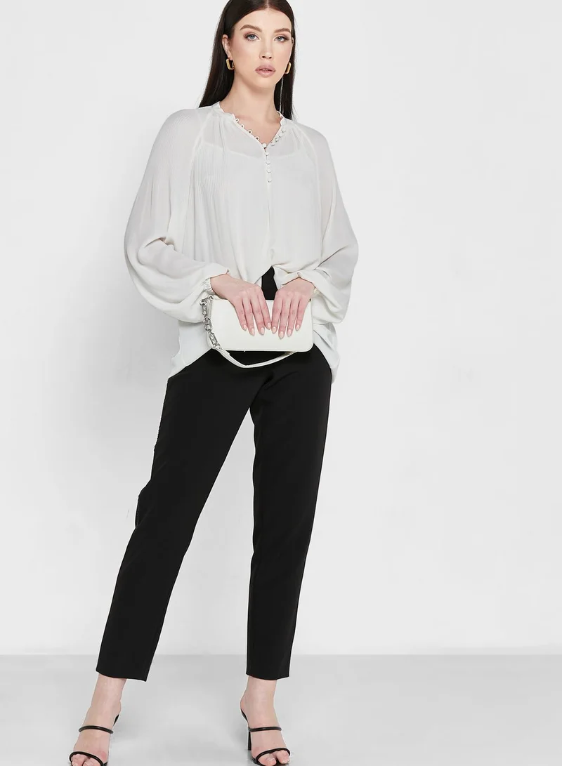 Lauren Ralph Lauren Button Detail Puff Sleeve Top