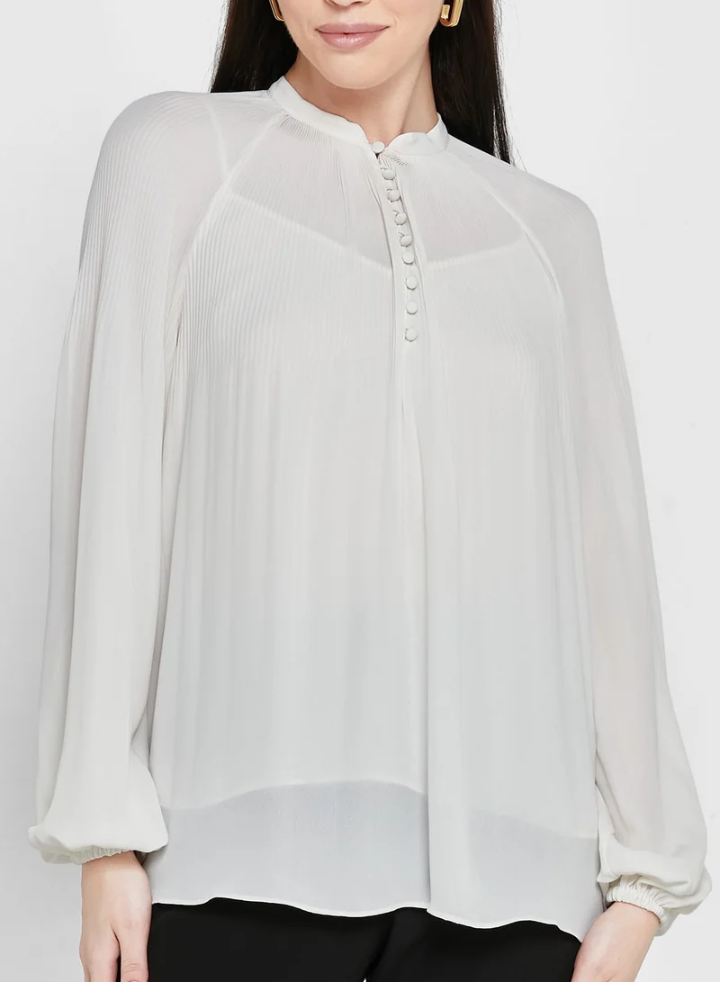 Lauren Ralph Lauren Button Detail Puff Sleeve Top