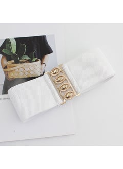 xozgdovg Womens Elastic Waist Seal Gold Buckle Dress Belt White 