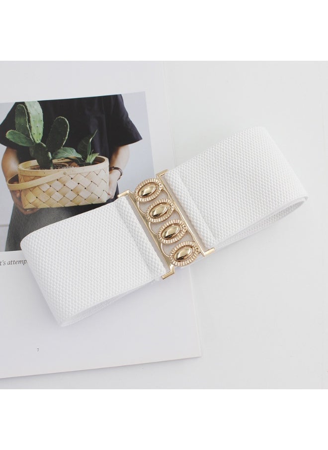 xozgdovg Womens Elastic Waist Seal Gold Buckle Dress Belt White 