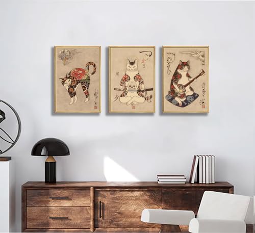 NBYARTQ 6Pcs Japanese Samurai Cat Wall Art Prints of Posters Japan Bushido Decor Kung Fu Paintings Tattoo Funny Fantasy Photo Picture Canvas Poster Painting for Living Room Print Bedroom Home Artwork - Image 4
