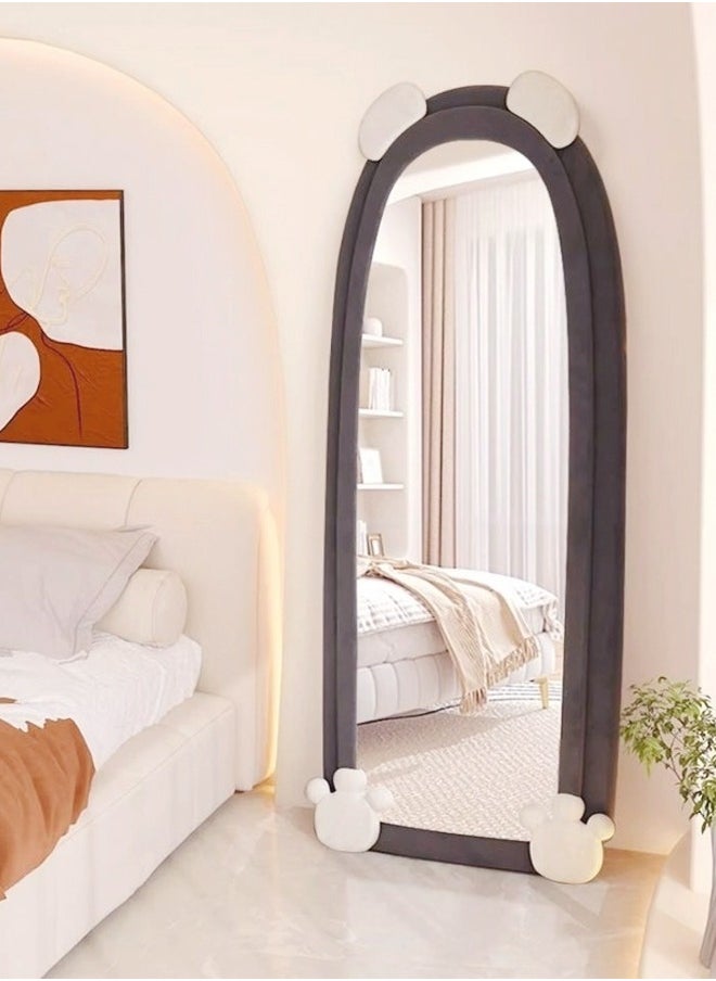 fashionhome Modern Rabbit Design Full Length Mirror Standing Hanging or Leaning Against Wall Large Bedroom Floor Mirror Dressing Mirror Wall-Mounted Mirror Wood Frame Wavy Mirror Round Corner 60x160 cm  - Image 2