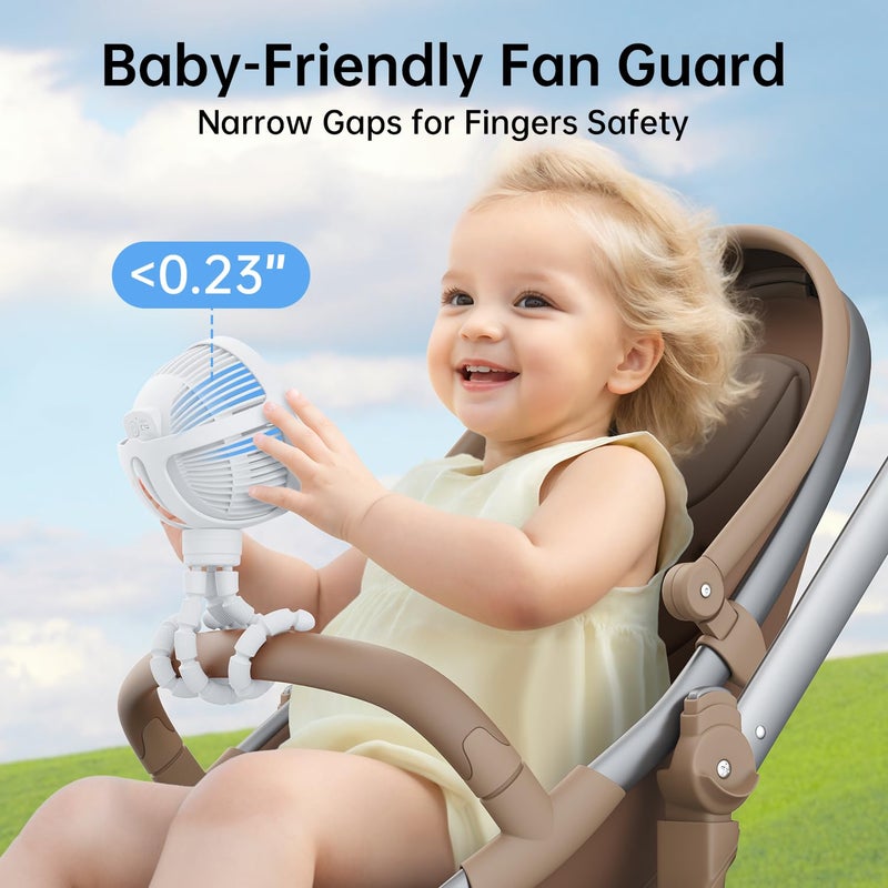 GUSGU Stroller Fan Clip on for Baby, Flexible Tripod & Rechargeable Battery, Small Personal Fan, Mini Portable Fan for Travel, Handheld, Car (White) - Image 2