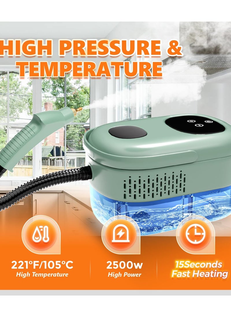 Joshberg Steam Cleaner Handheld, 2500W High Pressure Steamer for Cleaning, Multi-Purpose Steamer for Home Use with 1.1L Water Tank, Car Steamer, Portable steamer for Kitchen, Furniture, Grout, Tile (Green)  - Image 2