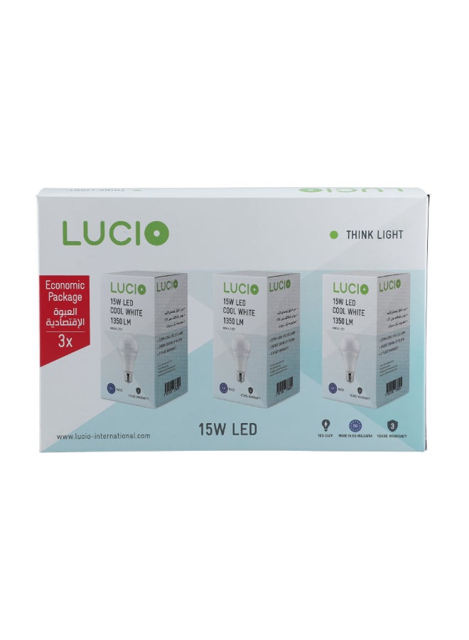 Lucio 3-Piece 6500K 15W E27 LED Bulb Cool White 14.1 x 21.3 x 13.7 cm 3829725276500-3PCS - Image 2