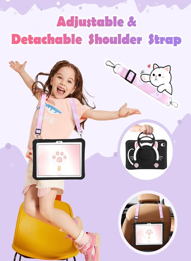 Wazzasoft for iPad A16 Case/10th Generation Case - Soft Silicone Tablet Cover for iPad 11th 11 Inch/10th 10.9 Inch Girls Women 3D Cartoon Cute Black Cat Kitten with Rotating Stand & Strap - Image 3