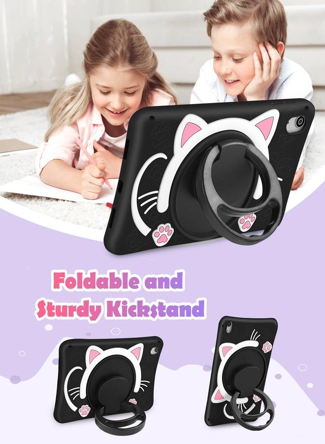 Wazzasoft for iPad A16 Case/10th Generation Case - Soft Silicone Tablet Cover for iPad 11th 11 Inch/10th 10.9 Inch Girls Women 3D Cartoon Cute Black Cat Kitten with Rotating Stand & Strap - Image 5
