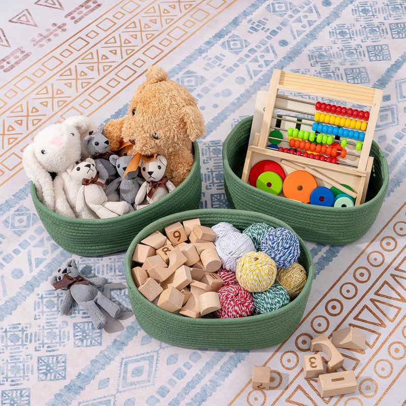 CubesLand Cube Shelf Closet Storage Baskets Bins Set 2,Woven Basket for Organizing/Storage,Long-lasting &Skin-friendly Toy Storage Basket Bin,Stylish Room Decor Basket,Cotton Rope Basket Green - Image 2