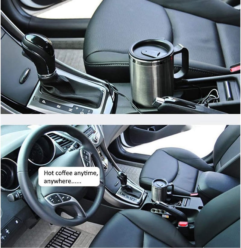 MOSANDON 12V Car Heating Cup Car Heated Mug, 450ml Stainless Steel Travel Electric Coffee Cup 14oz. Insulated Heated Thermos Mug - Image 5