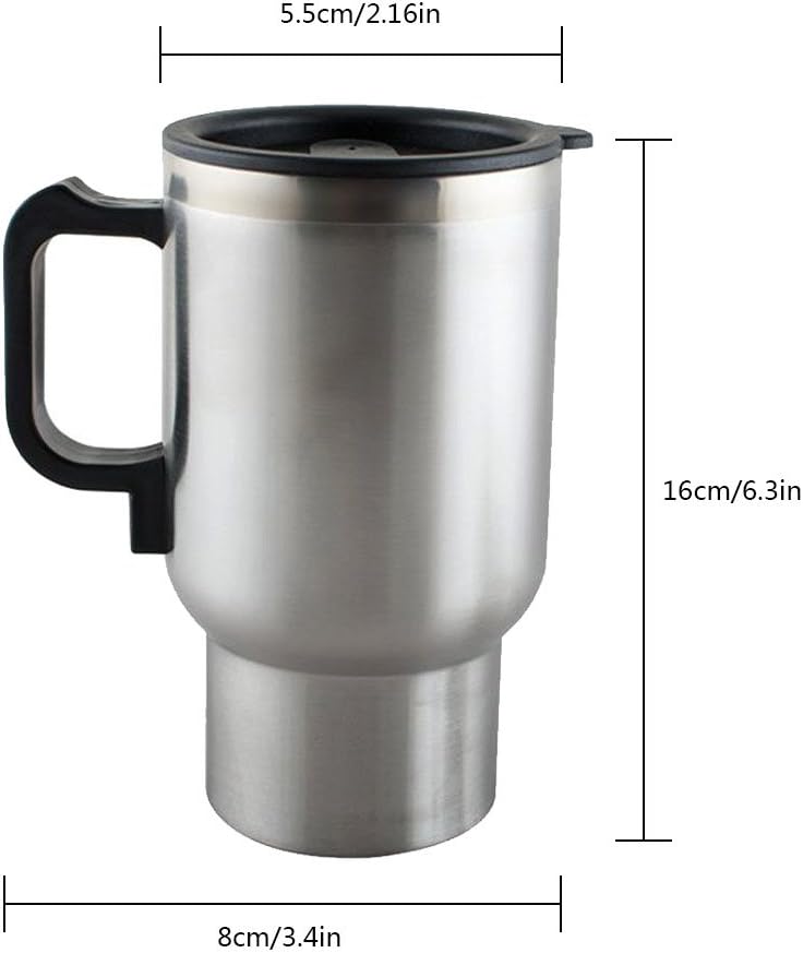 MOSANDON 12V Car Heating Cup Car Heated Mug, 450ml Stainless Steel Travel Electric Coffee Cup 14oz. Insulated Heated Thermos Mug - Image 2