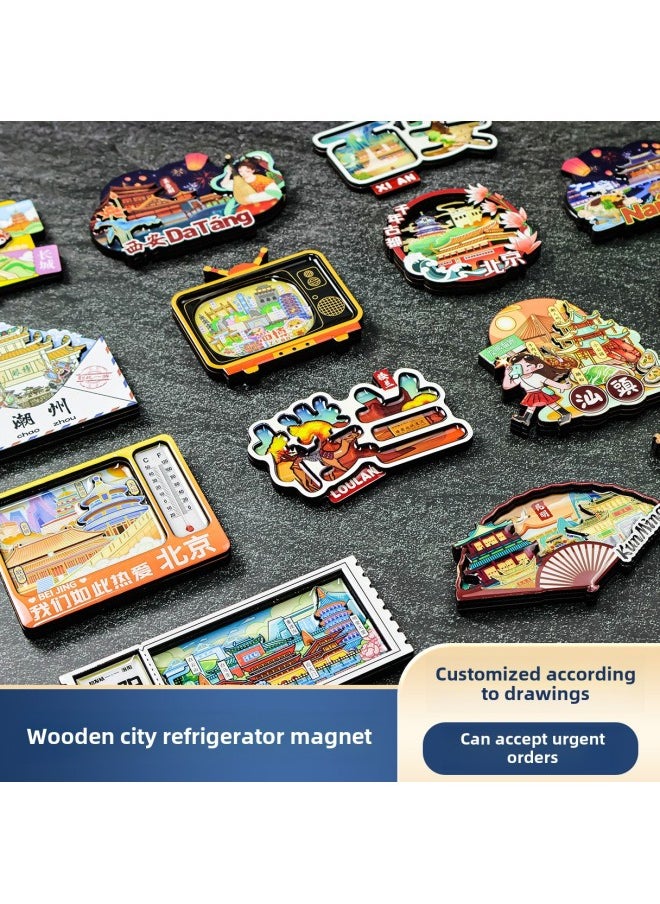 Generic National Popular City Tourist Attractions Wooden Refrigerator Magnets Custom Beijing Panda Diy Blind Bag To Map Custom-Colour:張家界紅心款  - Image 2