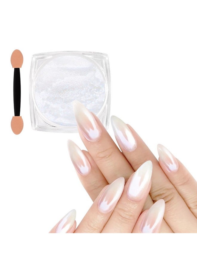 Allstarry White Pearl Chrome Nail Powder Iridescent Aurora Powder Metallic Mirror Effect Glitter Powder Pearlescent Ice Transparent Mermaid Pigment Pearl Glitter Dust For Nail Art Decoration. - Image 1