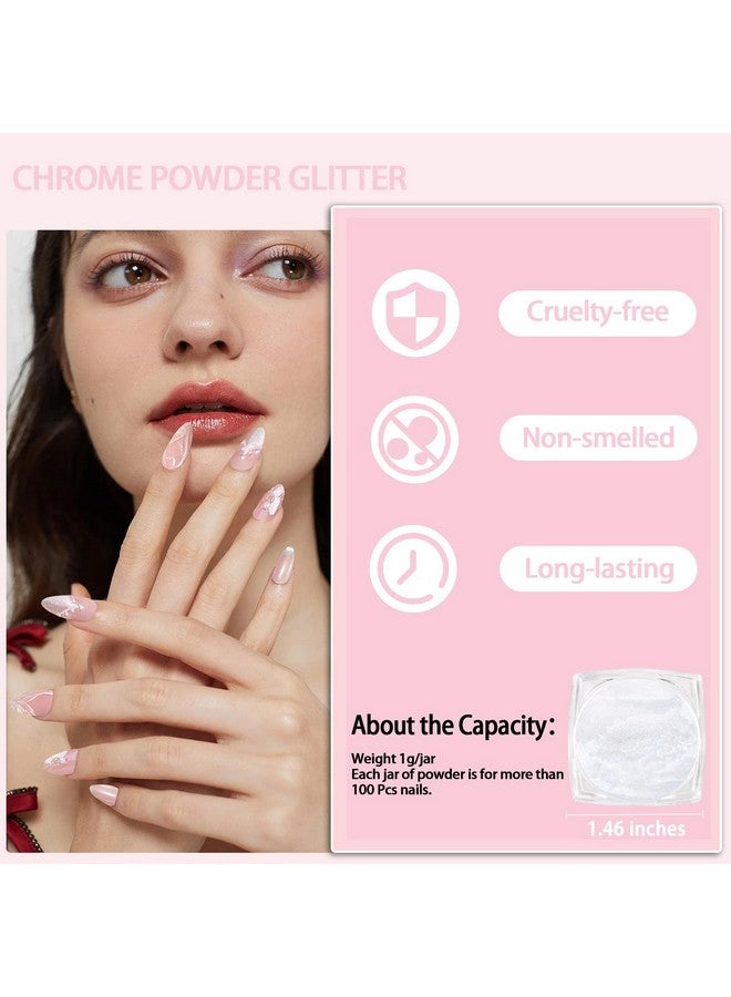 Allstarry White Pearl Chrome Nail Powder Iridescent Aurora Powder Metallic Mirror Effect Glitter Powder Pearlescent Ice Transparent Mermaid Pigment Pearl Glitter Dust For Nail Art Decoration. - Image 3