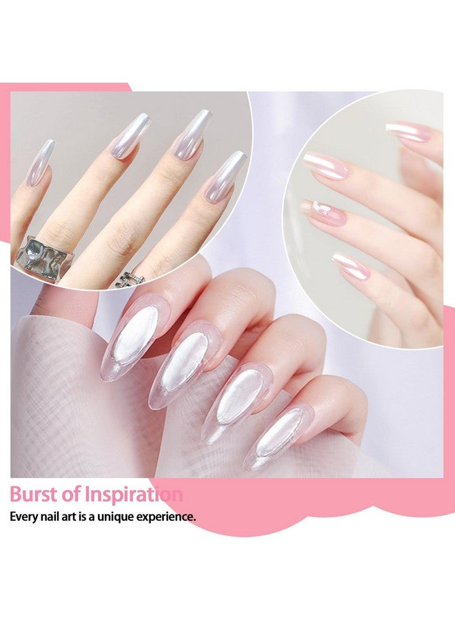 Allstarry White Pearl Chrome Nail Powder Iridescent Aurora Powder Metallic Mirror Effect Glitter Powder Pearlescent Ice Transparent Mermaid Pigment Pearl Glitter Dust For Nail Art Decoration. - Image 5