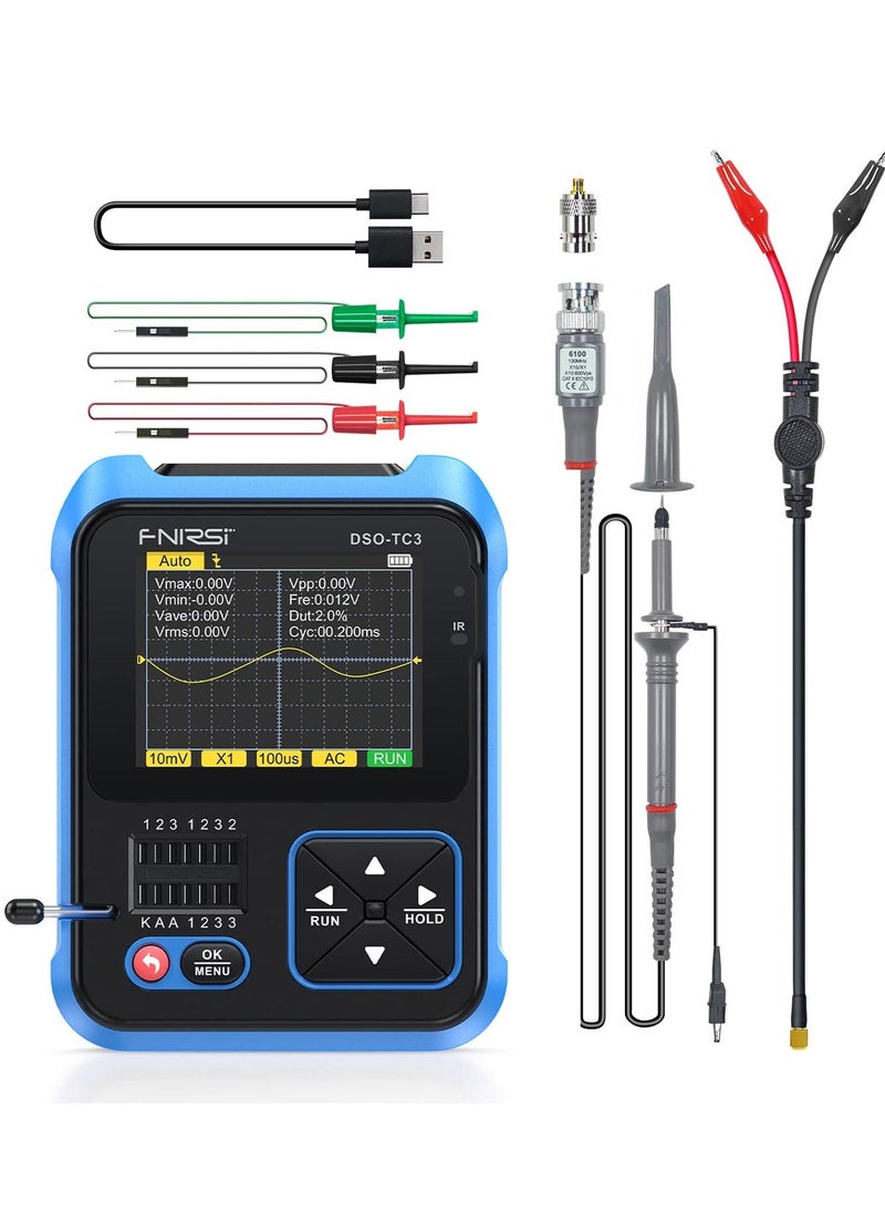 DSO-TC3 Oscilloscope - 3-in-1 Handheld Oscilloscope & DDS Signal Generator & Transistor Tester, 500Khz Bandwidth 10MSa/s Sampling Rate, 6 Types of Waveforms, Transistors Measure - Image 1