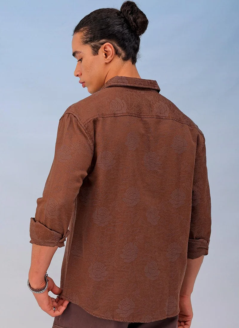The Indian Garage Co Men Relaxed Fit Solid Full Sleeves Cutaway Collar Resort Wear Shirt