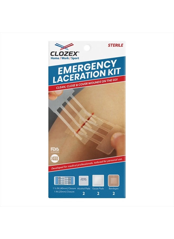 Clozex Complete Emergency Laceration Kit - Repair Wounds Without Stitches. FDA Cleared Skin Clean Cover Closure Device for 2 Individual Or Combine for 2 1/2 in. Length  - Image 1
