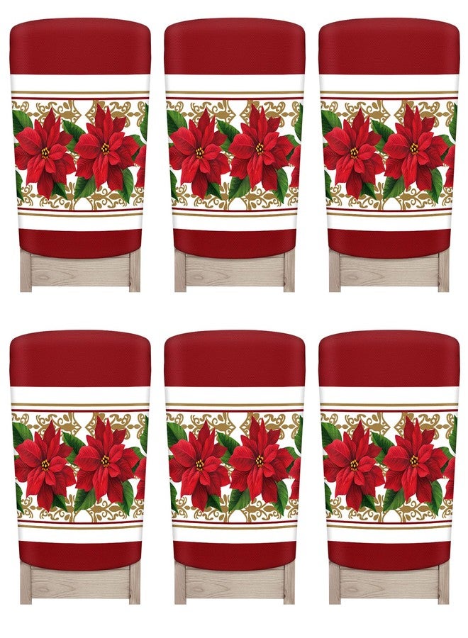 Yinder 6 Pcs Christmas Chair Back Covers Xmas Holiday Chair Covers for Dining Room Kitchen Hotel Wedding Ceremony Party Decor (Poinsettia) - Image 1