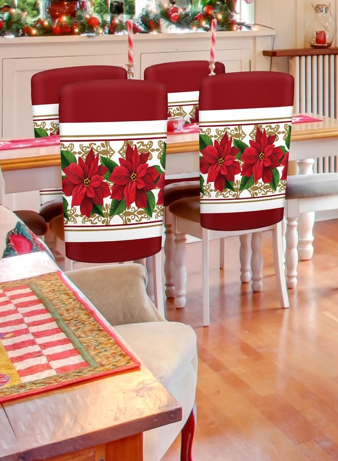 Yinder 6 Pcs Christmas Chair Back Covers Xmas Holiday Chair Covers for Dining Room Kitchen Hotel Wedding Ceremony Party Decor (Poinsettia) - Image 2