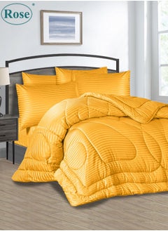 Rose ROSE Classic Striped Luxury Hotel Comforter, Premium Microfiber, Set of 6 pieces, Soft Lightweight, King size 260x240 cm, Orange  - Image 1