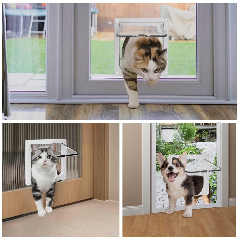 Lessmon Cat Door for Windows, Pet Doors and Sliding Door, Safety Pet Door with 4 Way Lock, Weatherproof Cat Flap for Thin Door and Wall(Large, Outer Size 9.8 * 9.3 * 0.78in) - Image 3