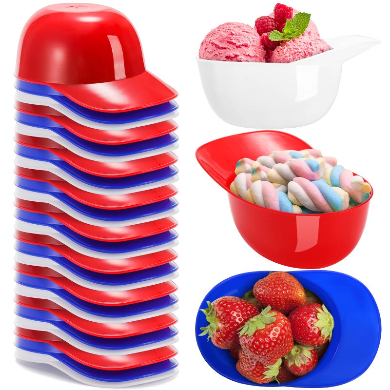 Fasmov Fasmov 30 Pack Baseball Helmet Ice Cream Snack Bowl 8 oz Mini Baseball Cap Bowls Kids Helmet Chip Bowl Baseball Snacks Mini Dessert Cups for Ice Cream Party Supplies Red Blue White