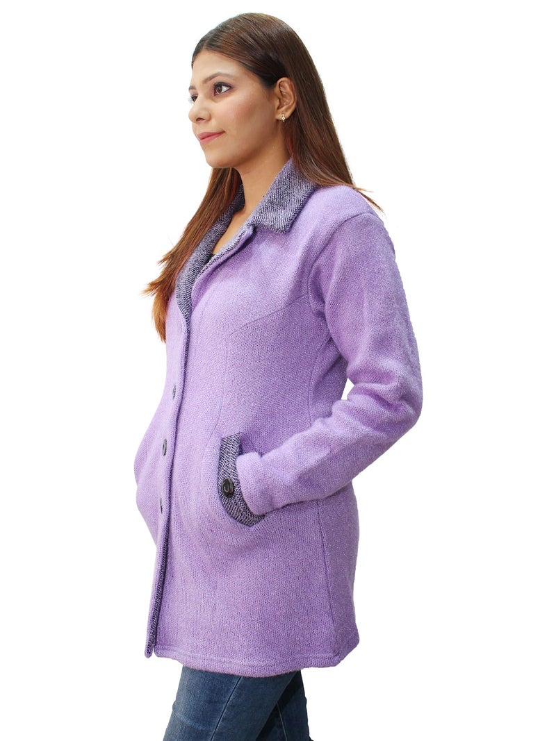 Matelco Womens Woollen Collared Coat Cardigan (IN, Alpha, 4XL, Lavender) - Image 2
