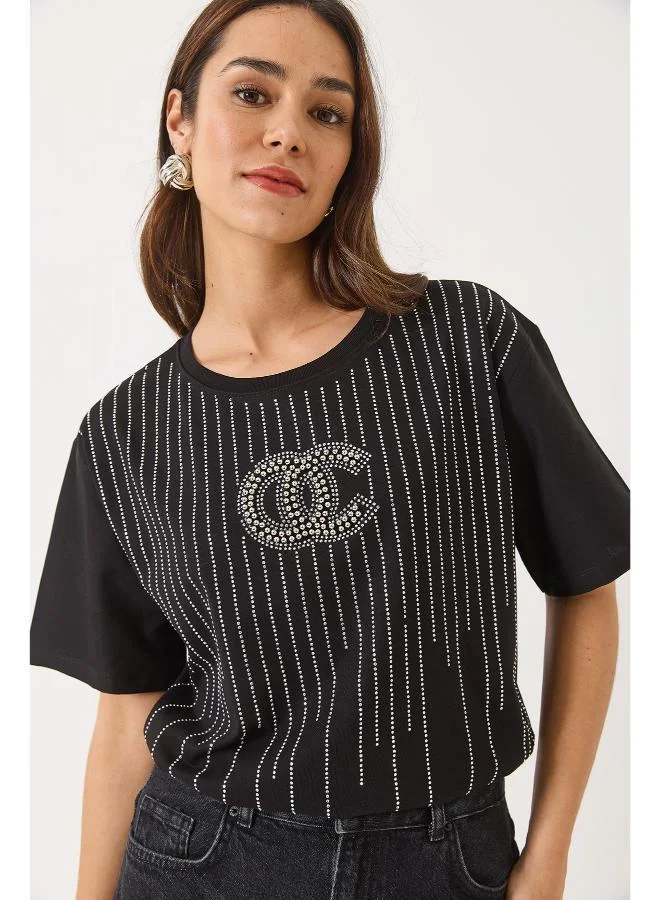 Ginger Crew Neck Rhinestone Embellished T-shirt