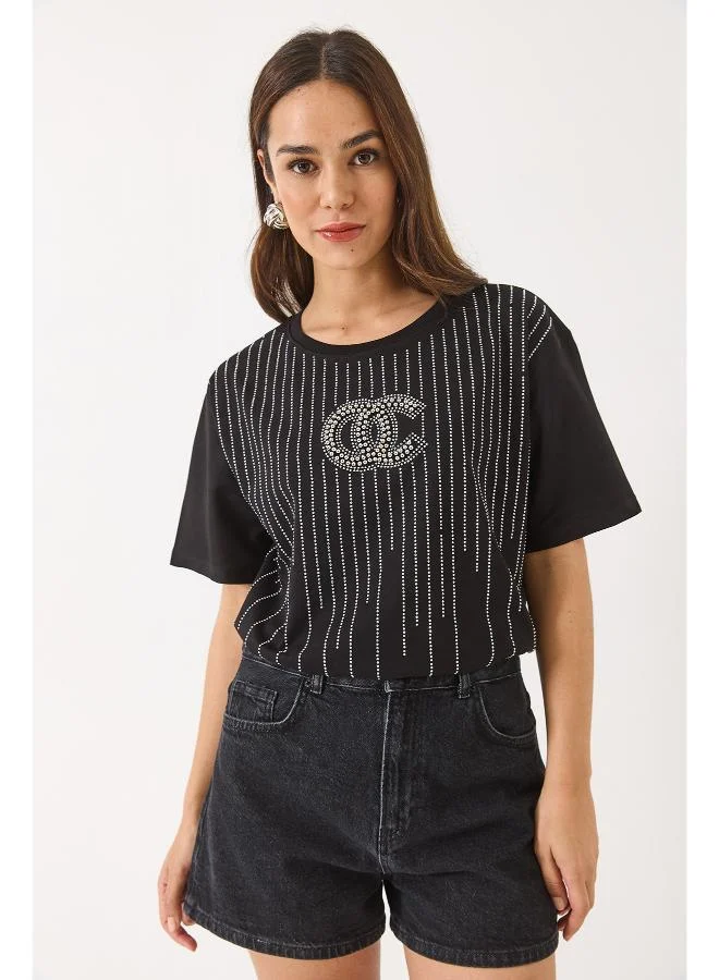 Ginger Crew Neck Rhinestone Embellished T-shirt
