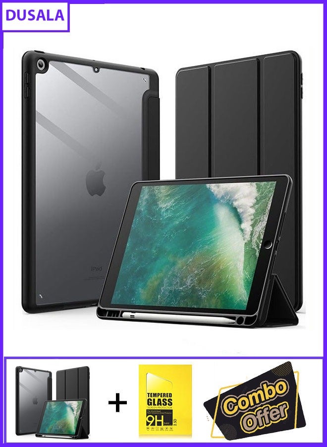 DUSALA 2 in 1 DUSALA Case for iPad 9.7-Inch (6th/5th Generation, 2018/2017) with Pencil Holder, Slim Stand Protective Cover with Clear Transparent Back Shell for iPad 9.7 inch Tablet, Support Auto Wake/Sleep With Tempered Glass - Image 1