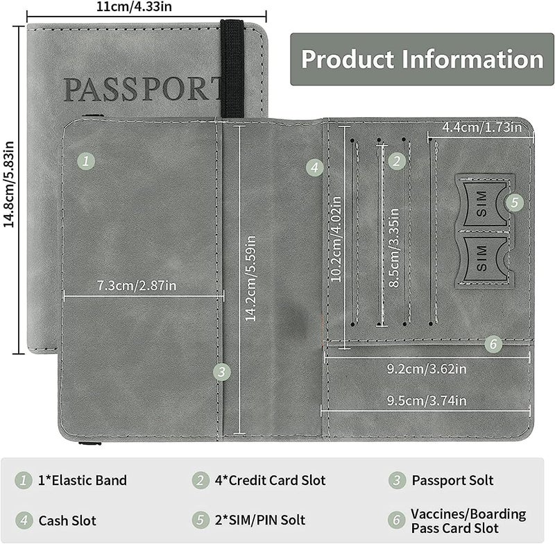 Storescent Travel Passport Holder PU Leather for Men & Women | Passport Cover with Card Slots, SIM Card Holder & Elastic Closure | Stylish Travel Document Organizer for International Trips -Grey - Image 2