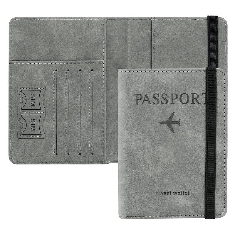 Storescent Travel Passport Holder PU Leather for Men & Women | Passport Cover with Card Slots, SIM Card Holder & Elastic Closure | Stylish Travel Document Organizer for International Trips -Grey - Image 1