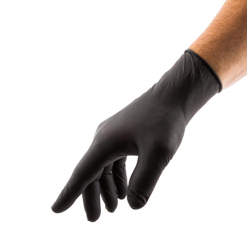 Restaurantware Extra Large Black Nitrile Gloves - Powder-Free Food Safe Gloves: Perfect for Kitchen Housekeeping and Janitorial Use - Disposable and Recyclable - 100ct Box - Image 2