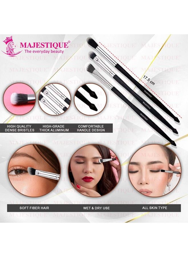 MAJESTIQUE Full Size 3Pc Makeup Brush Set Shader Concealer Blush Complexion Domed Shadow Crease And Angle Eyeliner Brushes - Image 3