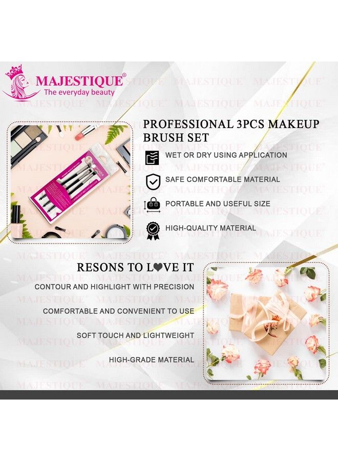 MAJESTIQUE Full Size 3Pc Makeup Brush Set Shader Concealer Blush Complexion Domed Shadow Crease And Angle Eyeliner Brushes - Image 5