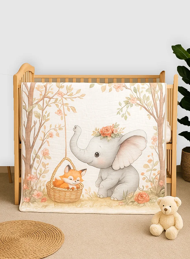 LITTLE SURPRISE BOX Little Surprise Box, Grey Elephant woodland print Super Soft Breathable pure Muslin cotton Blanket for Infants