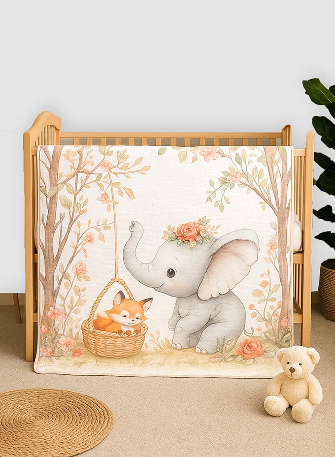 LITTLE SURPRISE BOX Little Surprise Box, Grey Elephant woodland print Super Soft Breathable pure Muslin cotton Blanket for Infants - Image 1
