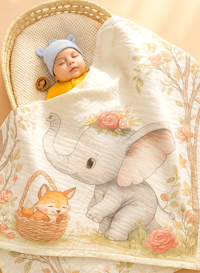 LITTLE SURPRISE BOX Little Surprise Box, Grey Elephant woodland print Super Soft Breathable pure Muslin cotton Blanket for Infants - Image 5