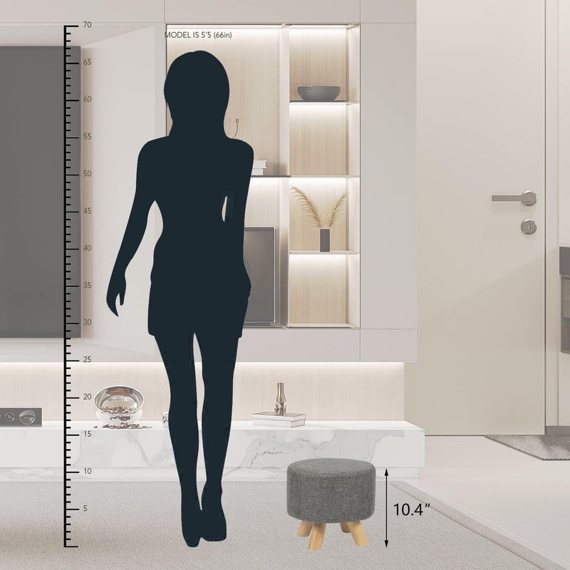 Asense Small Round Ottoman Foot Rest Stool Linen Padded Seat Footstool Ottoman with Anti-Slip Wooden Legs (Gray,Linen) - Image 3